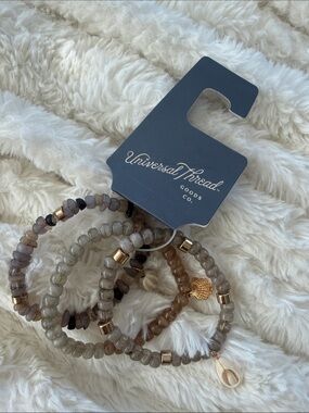 Universal Thread Neutral Taupe and Gray Beaded Bracelet Stack